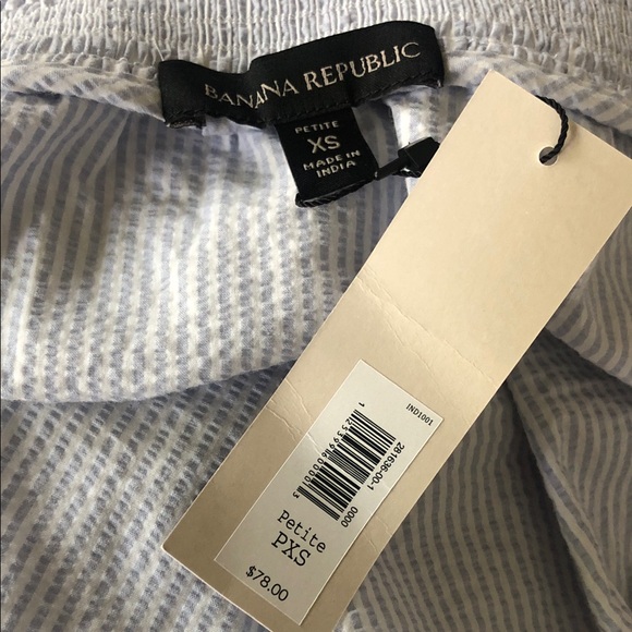 NEW Banana Republic Off The Shoulder Poplin Long Sleeve Ruffle Stripe Blue White - Picture 4 of 6
